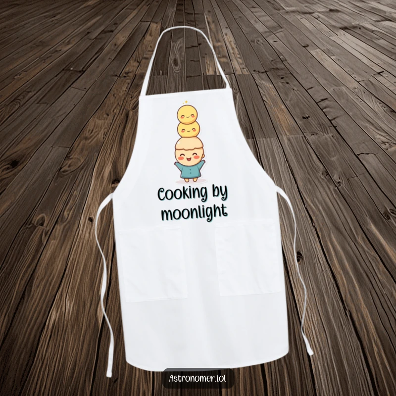 Funny Apron: A happy character balances a stack of moons on their head, ready to tackle culinary challenges with a smile.