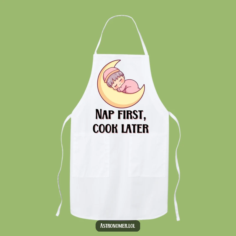 Funny Kawaii Astronomer Apron: Sleepy Moon Napper Kitchen Gift