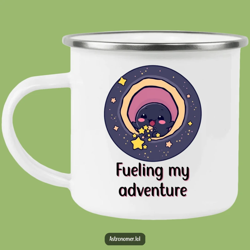 Funny Black Hole Camping Mug: Cheerful Star Eater Enamel Mug, Humorous Gift