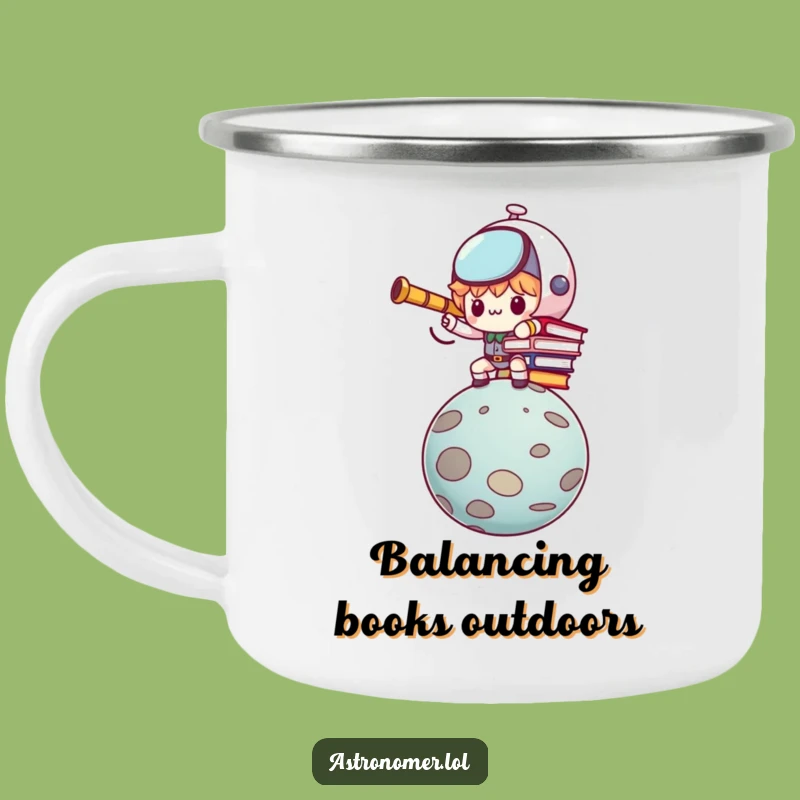 Funny Kawaii Astronomer Camping Mug: Determined Book Balancer Outdoor Gift