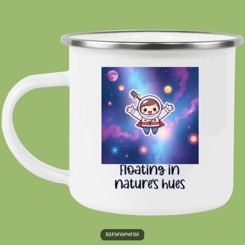 Funny Kawaii Astronomer Camping Mug: Happy Nebula Floater Outdoor Gift
