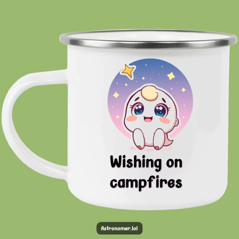 Funny Wish Camping Mug: Joyful Character Sees Shooting Star, Outdoor Funny Gift
