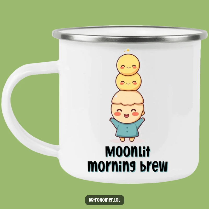 Funny Moon Balance Camping Mug, Character Lunar Stack, Great Outdoor Funny Gift!