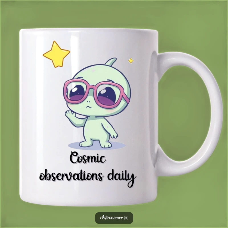 Funny Alien Peering at Star Mug: Adorable Sci-Fi Lover Gift for Space Enthusiasts