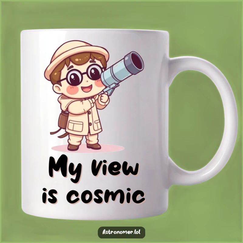 Funny Kawaii Astronomer Mug: Giant Telescope Gift for Space Lovers