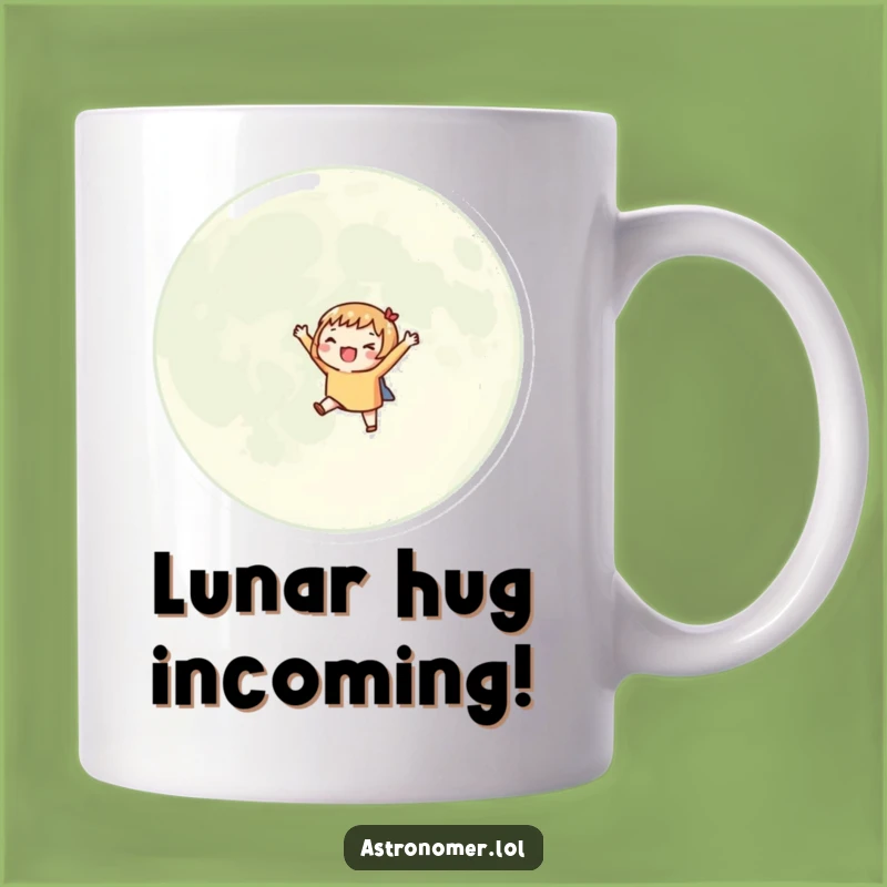 Funny Moon Orbit Mug: Excited Character, Cosmic Joy, Perfect Gift