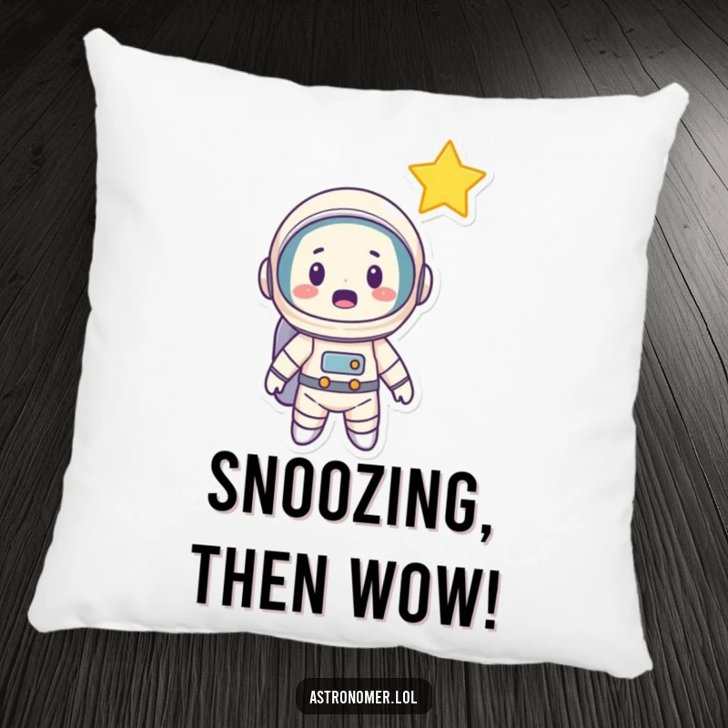 Funny Astronaut Pillow: A soft cushion depicting a cartoon astronaut with a surprised face looking at a shooting star, bringing cosmic cheer.