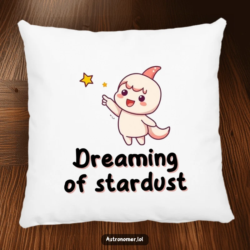 Funny Pillow: Cute character excitedly points at a far-off sparkling star, bringing a sense of cosmic wonder and cozy dreams to any room.