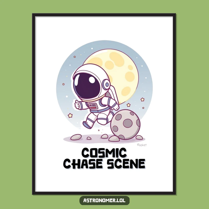 Funny Astronaut Moon Rock Digital Print: Playful Space Chase Art File, Perfect Funny Gift