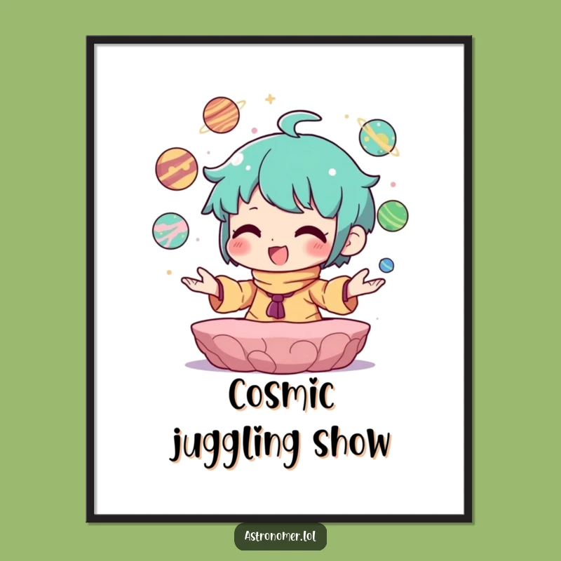 Funny Planet Juggler Digital Art: Joyful Character, Cosmic Decor Gift
