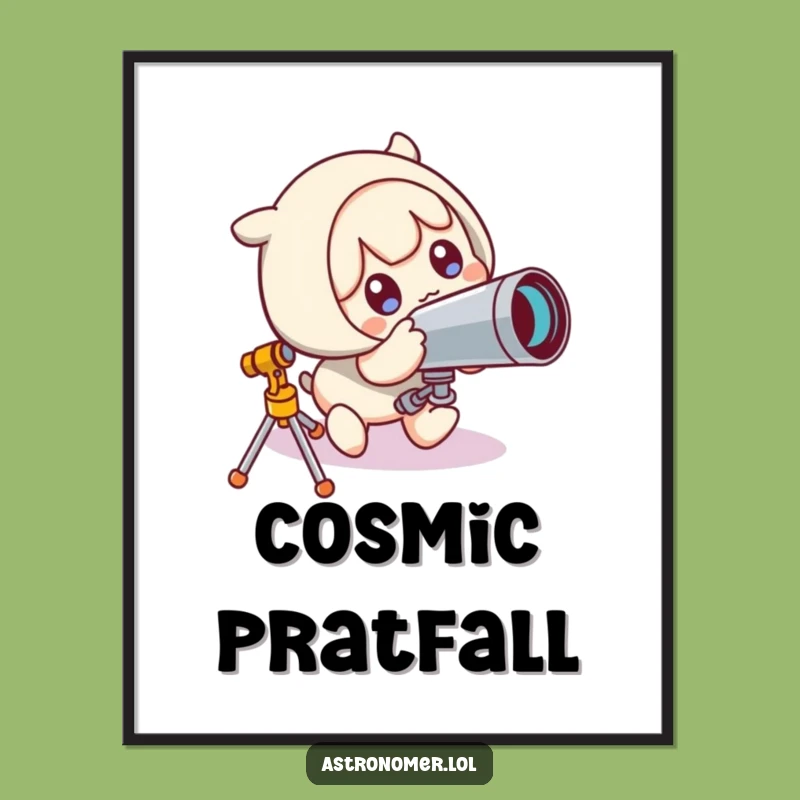 Funny Cosmic Blunder Art Print: Cute Character's Telescope Surprise Funny Gift