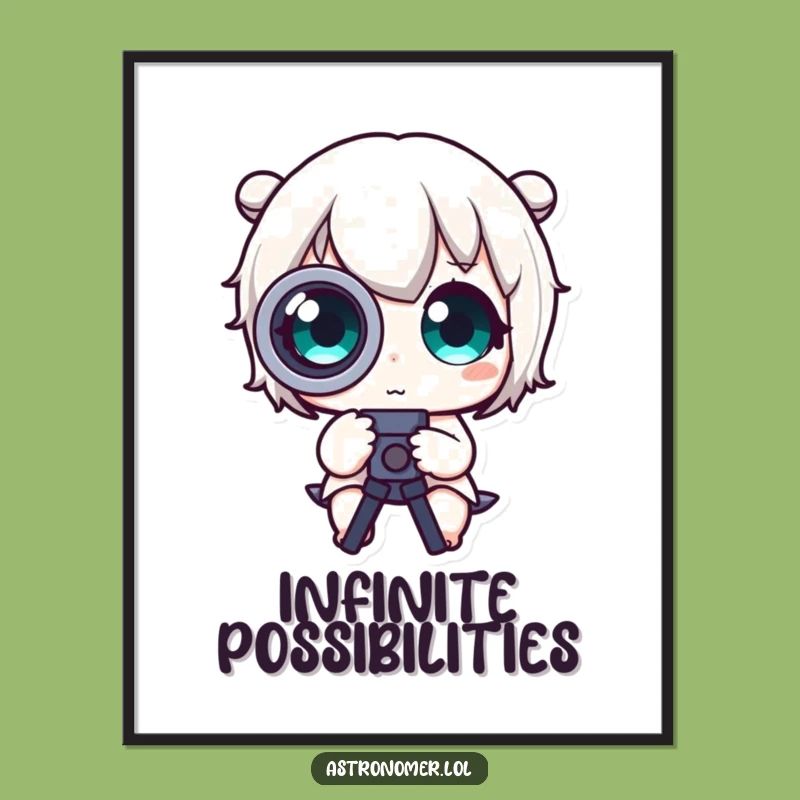 Funny Cosmic Wonder Print - Cute Character Telescope Wall Art Funny Gift