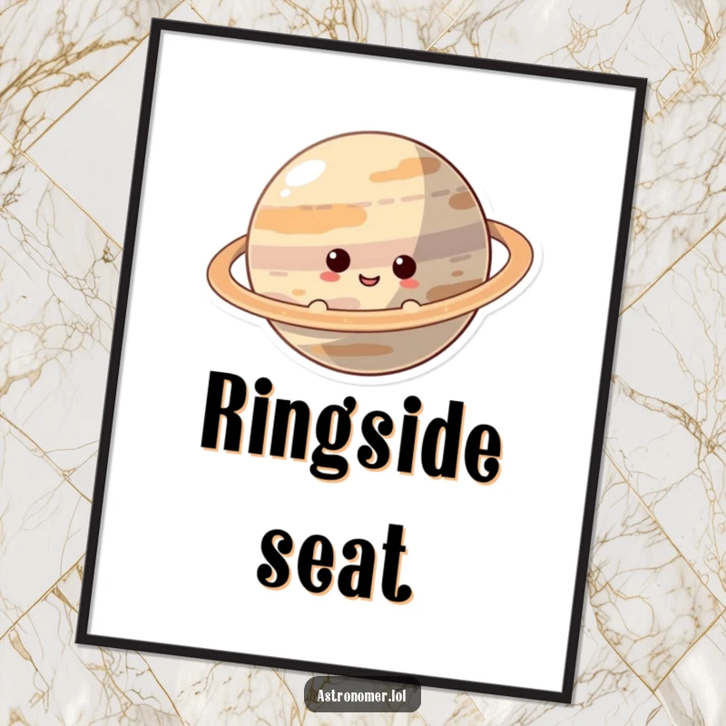 Funny Digital Art: A curious character smiles while peeking from behind a large ringed planet, inviting viewers into a playful cosmic scene.