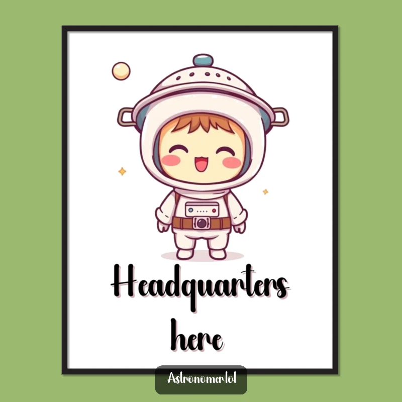 Funny Kawaii Astronomer Digital Art: Colander Helmet Print - Humorous Decor