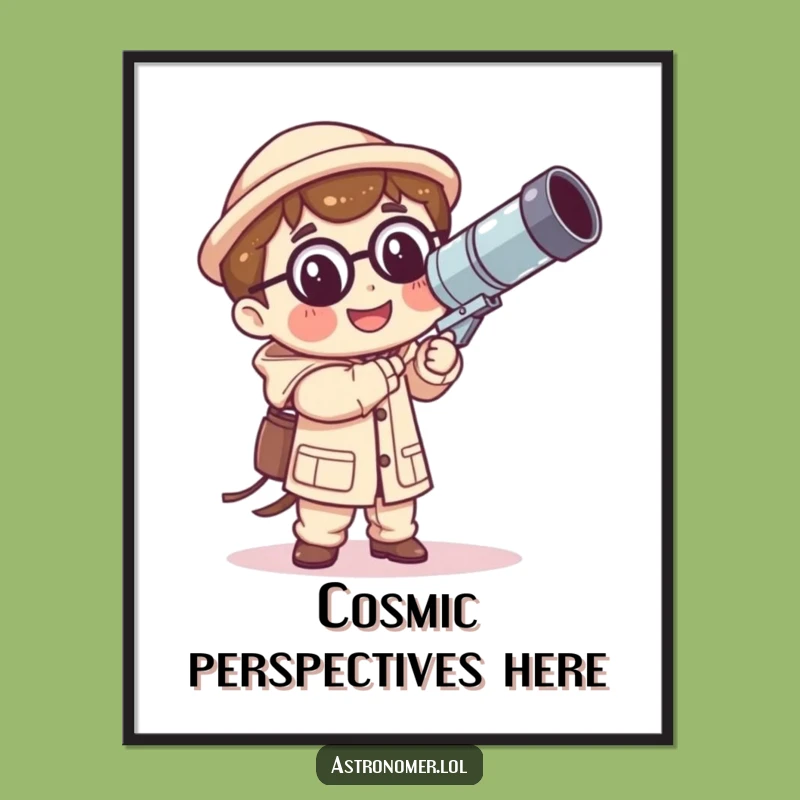 Funny Kawaii Astronomer Digital Art: Wobbly Telescope Print - Humorous Decor