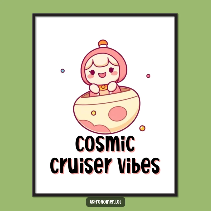 Funny Kawaii Space Art, Joyful Character Floating on a Planet Boat, Instant Funny Gift!