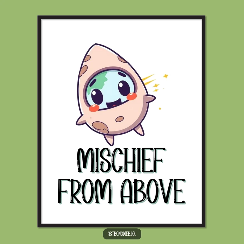 Funny Meteorite Digital Art Print: Surprised Space Decor, Humorous Gift