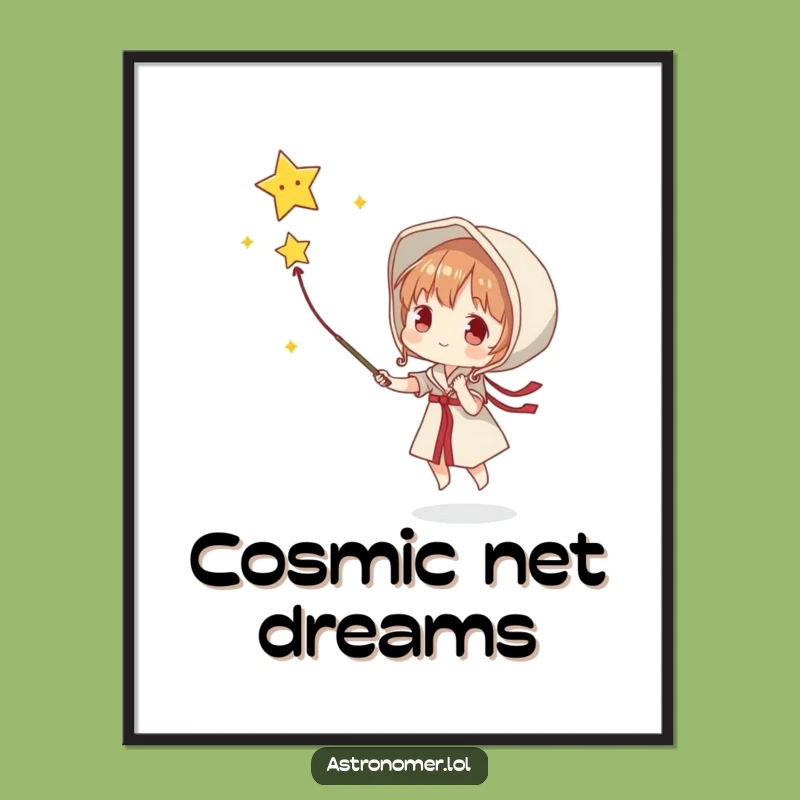 Funny Star Catcher Art Print: Character Netting - Instant Funny Gift