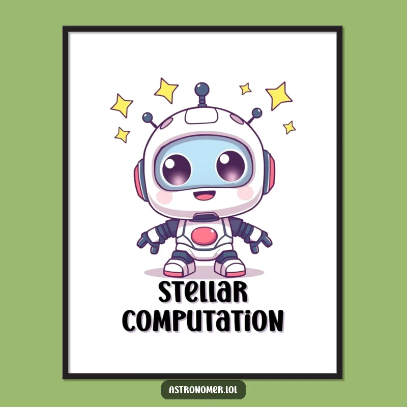 Funny Robot Digital Art Print: Whimsical Star Gazer Decor Gift for Walls