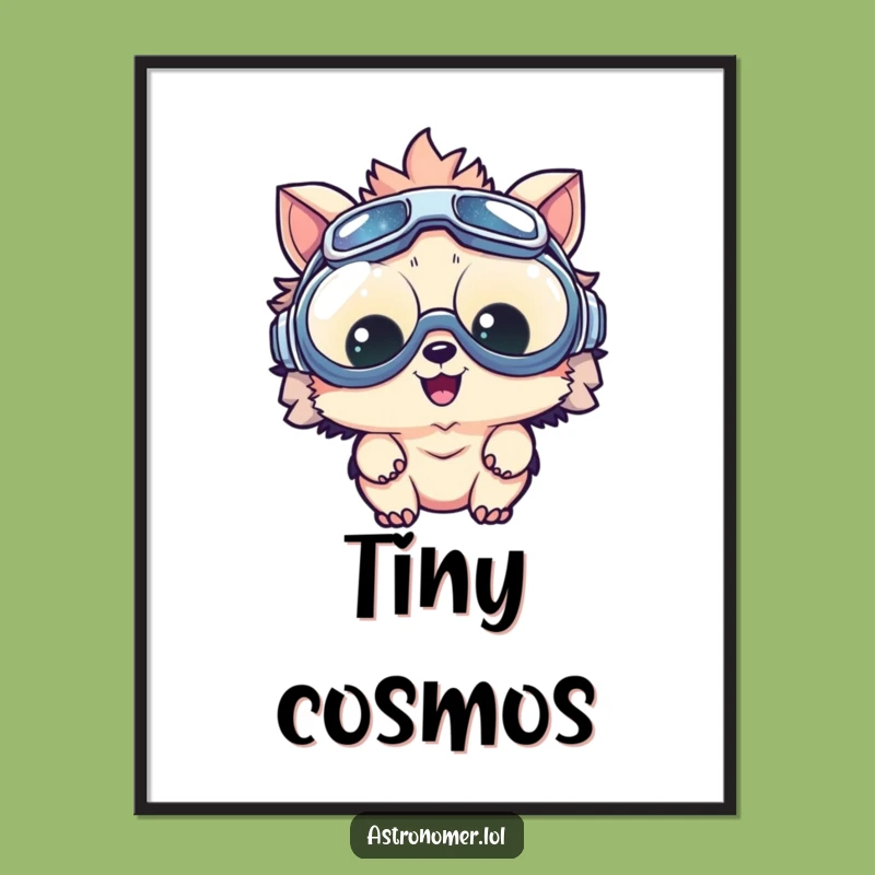 Funny Delighted Creature Goggles Digital Art: Whimsical Wall Decor for Space Fans