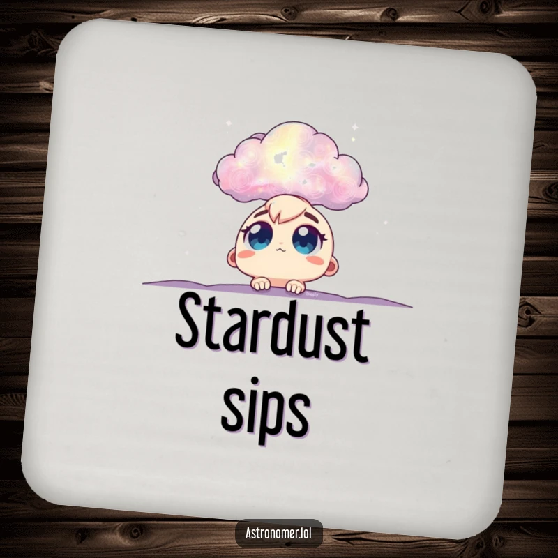 Funny cosmic gazer coasters with big eyes looking at a nebula, a humorous and protective gift for any surface.