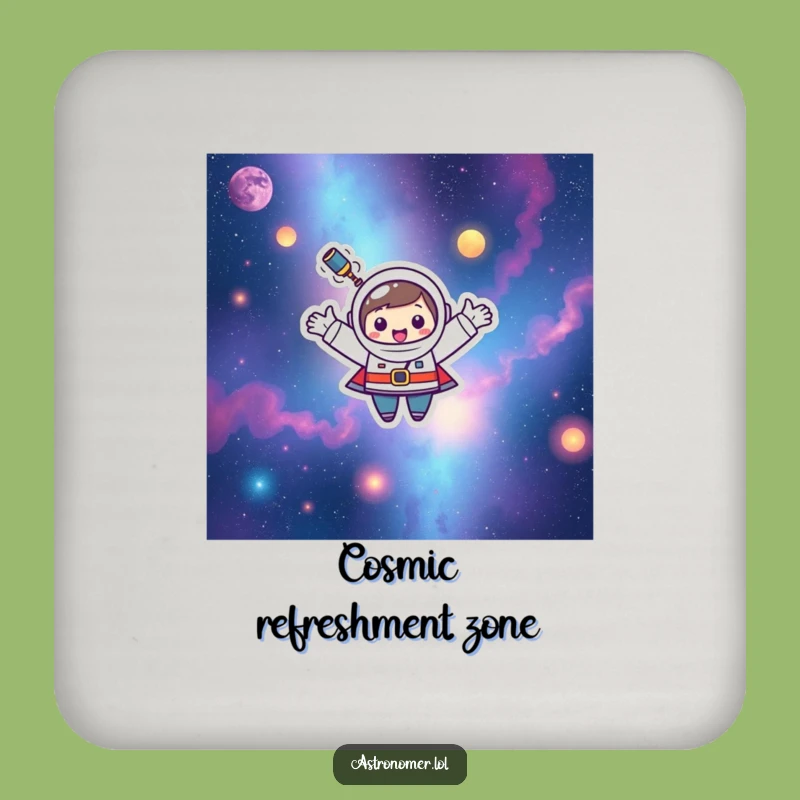 Funny Kawaii Astronomer Coaster: Happy Nebula Floater Drink Protector