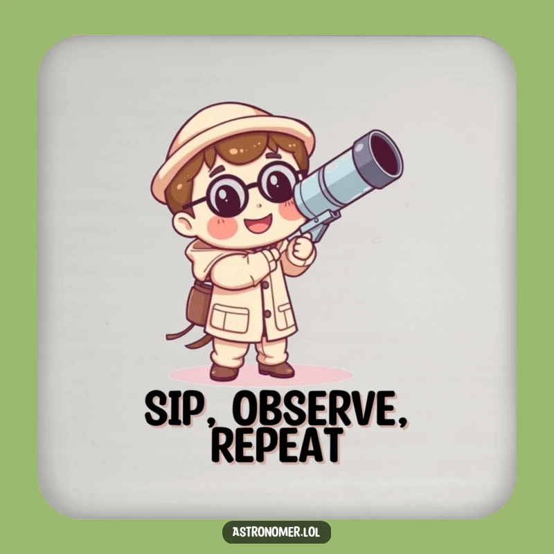 Funny Kawaii Astronomer Coaster: Wobbly Telescope Protection - Humorous Gift