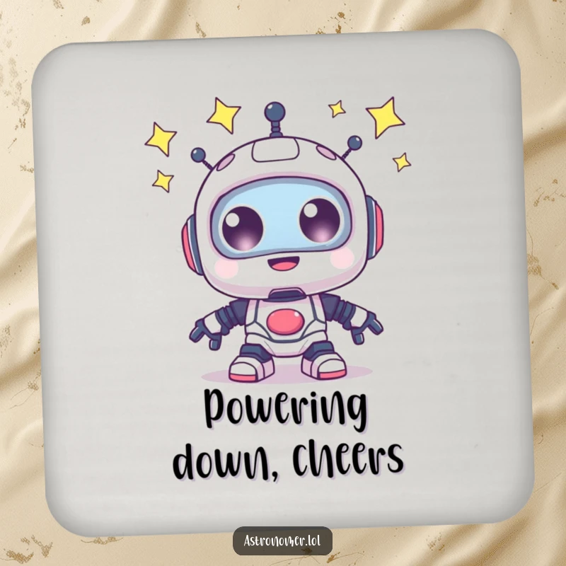 Funny Drink Coaster: A happy robot gazes at stars, adding a touch of humor to table settings.