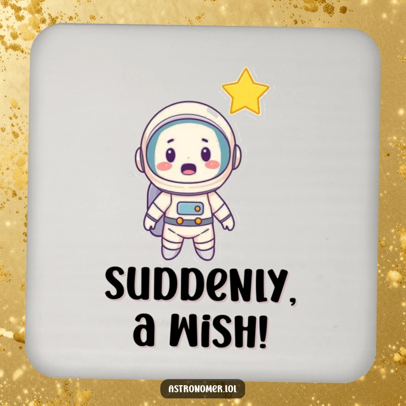 Funny Astronaut Coaster: A cartoon astronaut with a surprised face looking at a shooting star, protecting your furniture with cosmic charm.