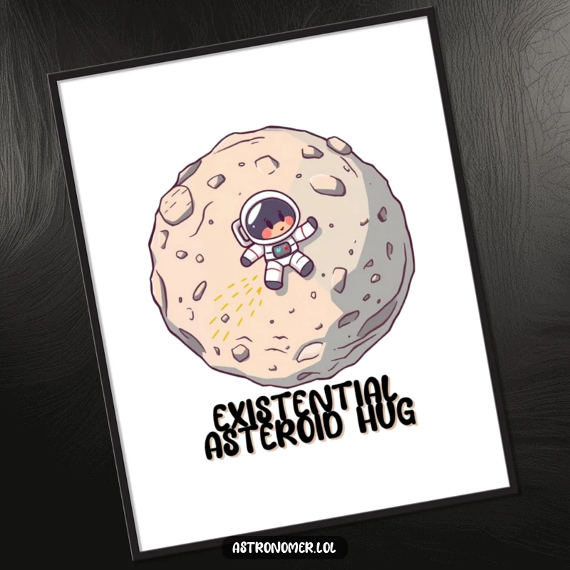 Funny poster showing a cartoon astronaut's spaceship comically crashing into a large asteroid, a humorous and striking piece of space art.