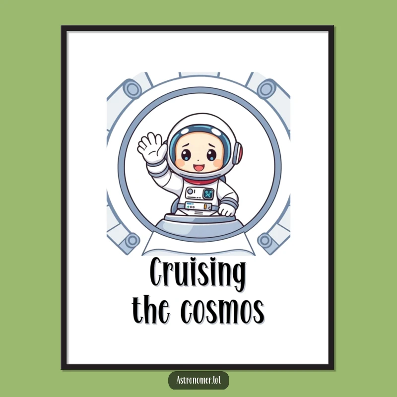 Funny Astronaut Spaceship Poster: Cheerful Wave Wall Art, Perfect Funny Gift