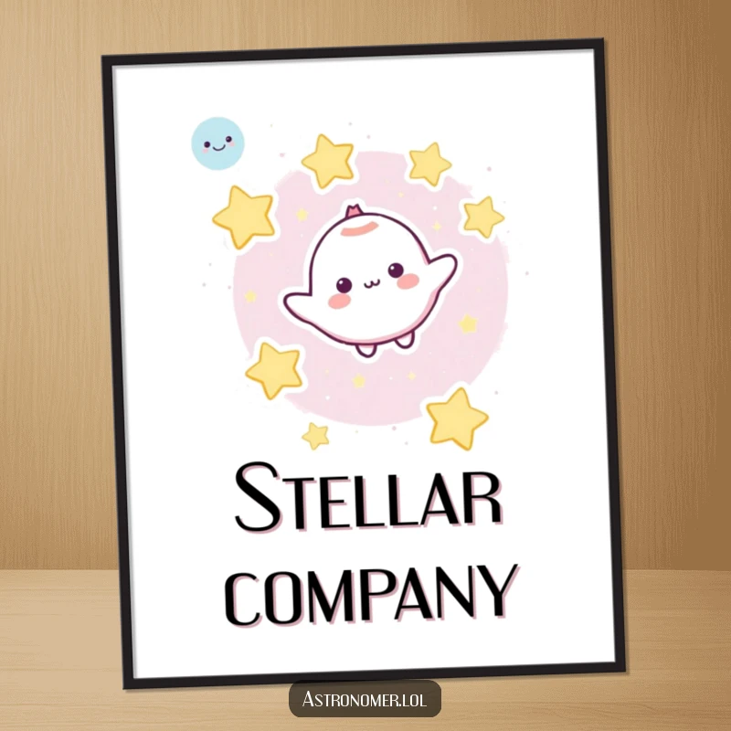 Funny Poster: A cute character floats serenely in space, nestled amongst a galaxy of happy, cartoon stars.