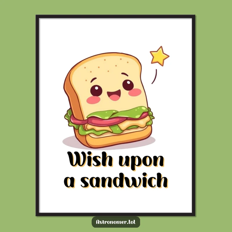 Funny Cheerful Sandwich Star Catcher Poster - Whimsical Food Art Print!
