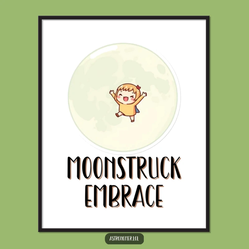 Funny Moon Art Poster: Excited Character, Cosmic Orbit Decor, Humorous Print