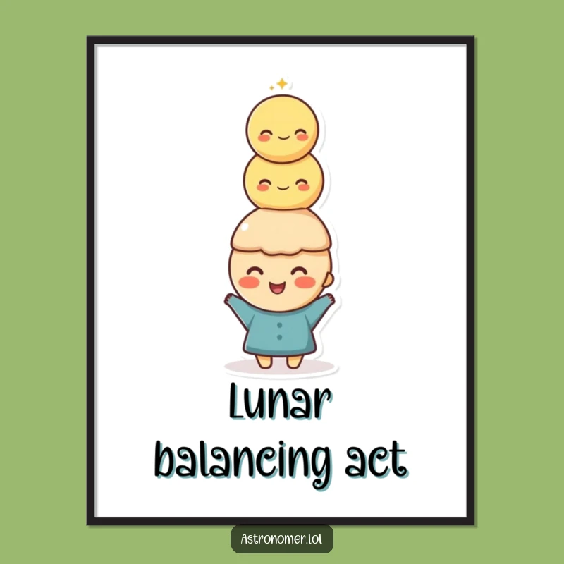 Funny Moon Balance Poster, Happy Character Lunar Art, Hilarious Wall Decor Gift!