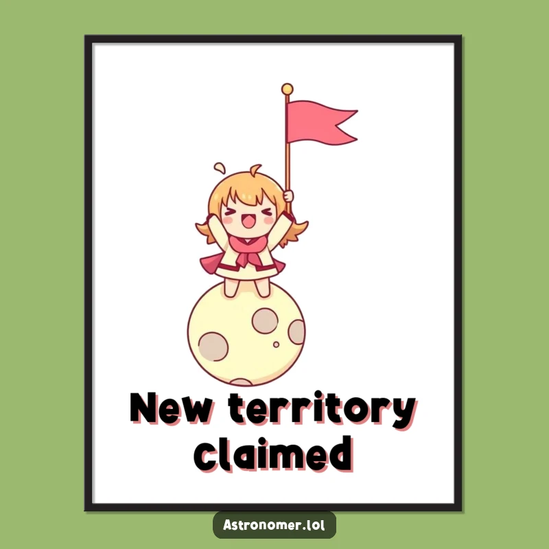 Funny Moon Landing Art Poster: Character Flag Planting - Hilarious Decor