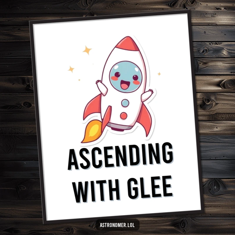 Funny poster art of a character joyfully pretending to be a rocket ship blasting off, capturing the essence of pure excitement.