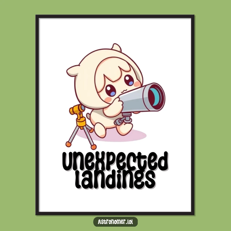 Funny Telescope Tumble Poster: Cute Character's Cosmic Surprise Funny Gift
