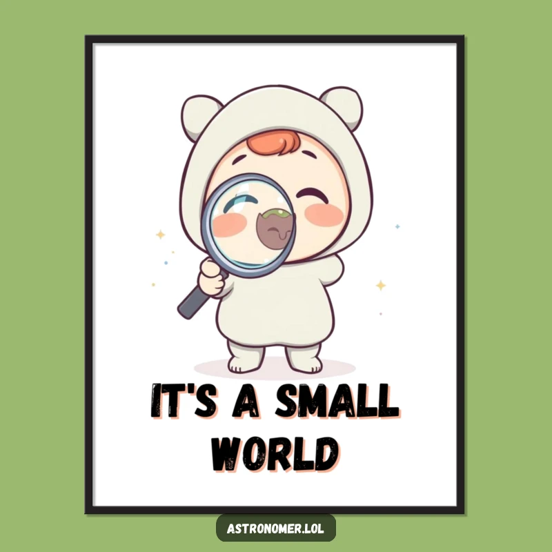 Funny Science Poster: Delighted Character Views Tiny Planet, Humorous Wall Art Gift