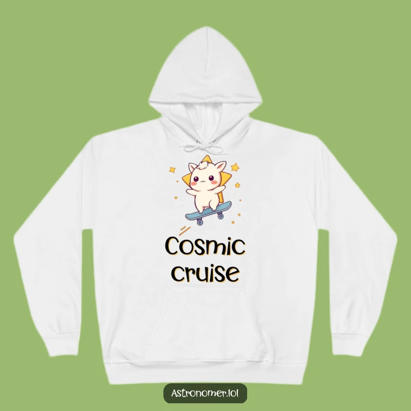 Funny Whimsical Creature Skateboarding Hoodie: Cozy Cosmic Adventure