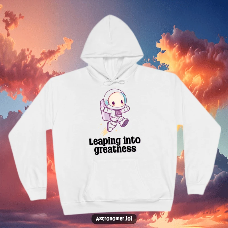 Funny Hoodie: A cute character dons oversized astronaut boots for a comically dramatic giant leap in space.