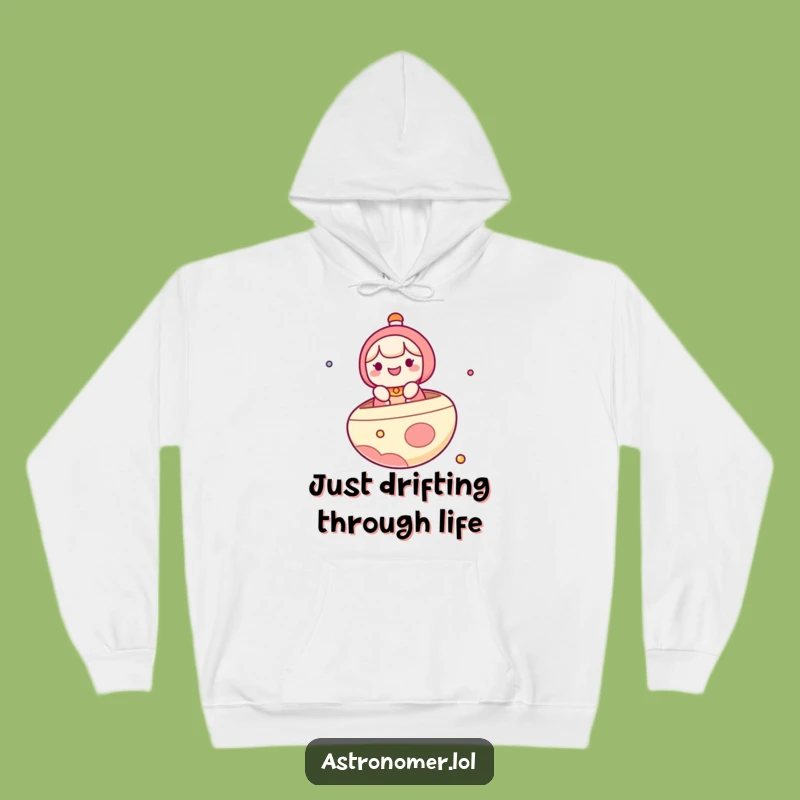 Funny Kawaii Hoodie, Cozy Space Traveler Floating on a Planet Boat, Ultimate Funny Gift!