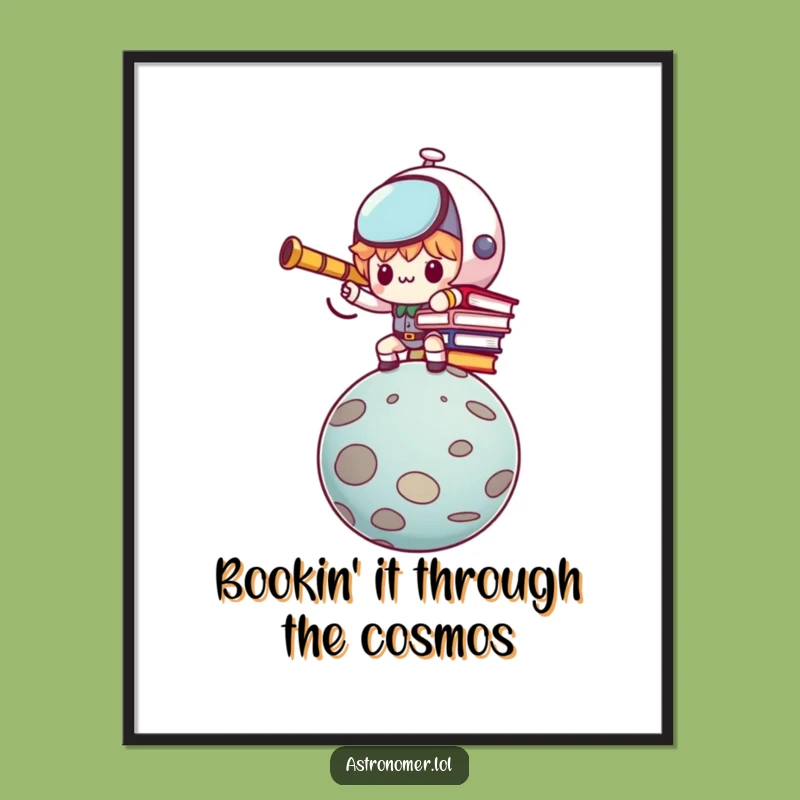 Free Printable Wall Art: Determined Kawaii Astronomer Balancing Books Funny Downloadable Art for Your Home