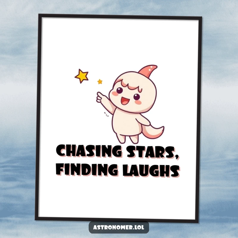 Funny Free Printable Wall Art: Cute character enthusiastically points to a distant, sparkling star, symbolizing aspiration and joy.