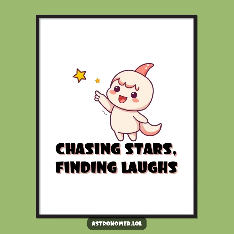 Funny Free Printable Wall Art: Cute Character Reaches for Stars - Downloadable Art