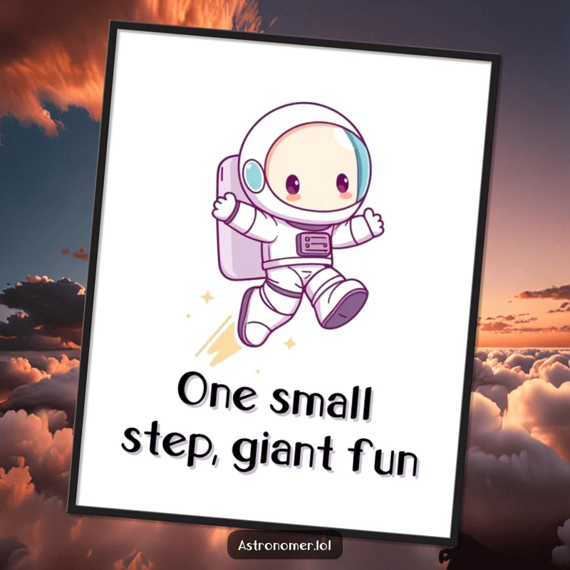 Funny Free Printable Wall Art: A character in comically large astronaut boots takes an enormous, triumphant leap forward.