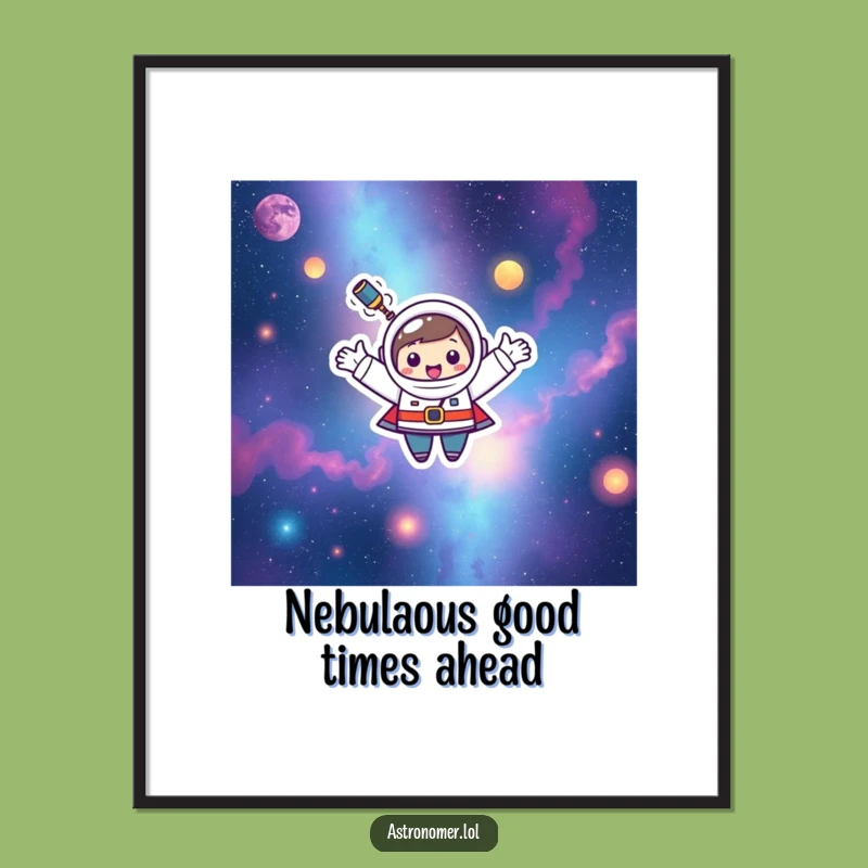Free Printable Wall Art: Happy Kawaii Astronomer Nebula Float Funny Downloadable Art for Your Home