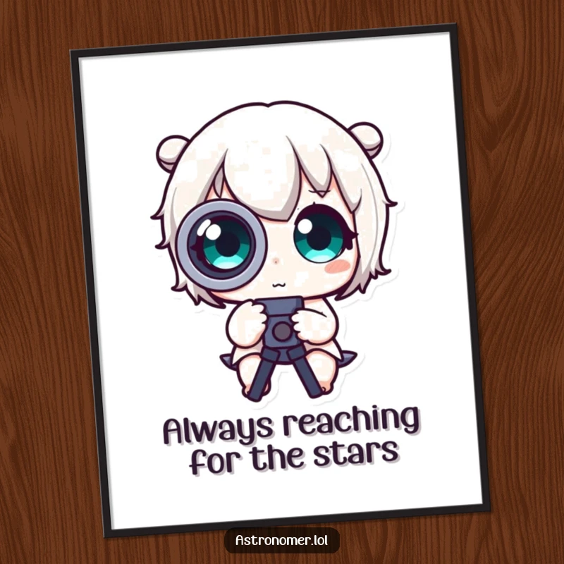 Funny Free Printable Wall Art: A cute character with dramatically wide eyes gazes through a telescope at the vastness of space.