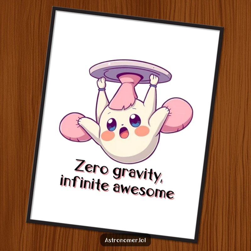 Funny Free Printable Wall Art: Dazed creature floats in zero gravity, looking hilariously upside down and bewildered.