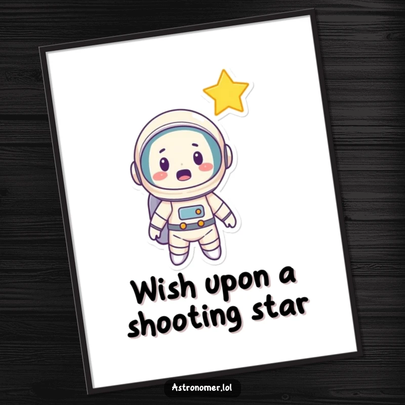 Funny Free Printable Wall Art: Cartoon astronaut gasping in surprise at a brilliant shooting star streaking across the night sky.